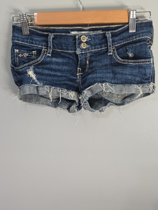 Hollister Denim - Hollister jean shorts womens size 1 blue double button frayed-hem raw cut Summer